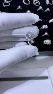 JoyceJelly 3 Carat Moissanite Nhẫn Đứng Kim Cương S925 Bạc Hình Hoa Cưới Ban Nhạc Cho Nữ Size 5-9