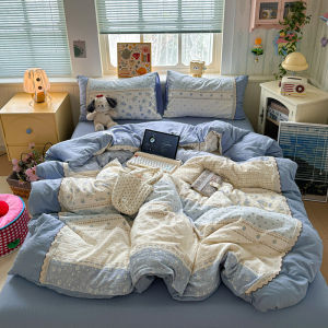 French Lace Floral Girls Bedding Set Four-Piece Quilt Cover Bedding Dustcover Dormitory Three-Piece Set Fresh Style All Seasons