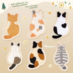 JIFANPAUL | Adhesive Fabric Patch for Clothing and Bags with Cat Embroidery