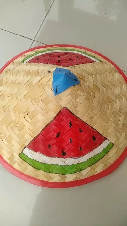 Caping petani anak lukis / topi caping lukis anak gambar buah semangka