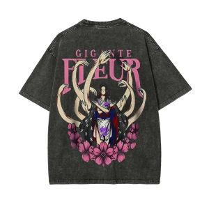 Bandai | One Piece Mens and Womens Washed T-Shirt Nico Robin Clothing Summer and Spring Anime Tee Retro Distressed Short Sleeve