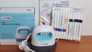 Mini Heat Press Machine A5 CR08 Easy Transfer Set with Sublimation Paper Pen Blue