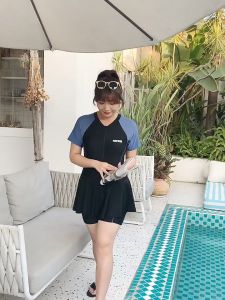 ชุดว่ายน้ำผู้หญิง ชุดว่ายน้ำไม่โป๊ ชุดว่ายน้ำสุดฮิต ชุดกระโปรงมีซับใน รูดซิปด้านหน้า ชุดเข้ารูป