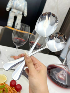 Stainless Steel Thickened Serving Spoon Restaurant Large Public Spoon Hall of Fame Group Dining Spoon Soup Ladle Service Spoon