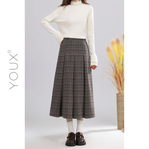 YOUXIANG | Váy Ngắn Plaid Tweed Phong Cách Retro Mùa Đông