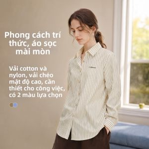 INMAN | Áo Blouse Dài Tay Phong Cách Thư Giãn Có Sọc Xanh