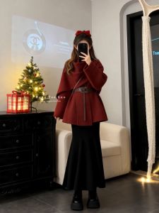 XUECAIQI | Atmospheric Korean Style Turtleneck Knit Sweater Cloak And Mermaid Skirt Set