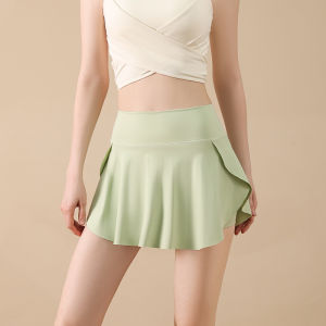กระโปรงสั้นกีฬาเอวสูงสำหรับผู้หญิง กระโปรงกีฬากลางแจ้ง แบดมินตัน เทนนิส กระโปรงสั้นโยคะ กระโปรงสั้นสองชิ้นปลอม ป้องกันการมองเห็น