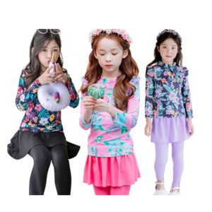 🇲🇾STOCK KL (1-12 Yrs) 2 PCS Girls Lady Swimsuit Long Sleeve Skirt Baju Renang Budak Kanak-kanak Perempuan Swimming Kids Girl Swimwear