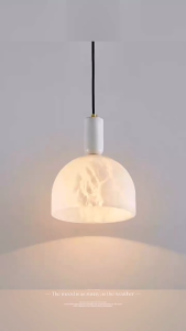 Luxury Alabaster Marble Pendant Light Spanish Style Brass Finish 20cm Adjustable Height E27 Warm LED Hanging Lamp for Bedroom Dining Room Kitchen Home
