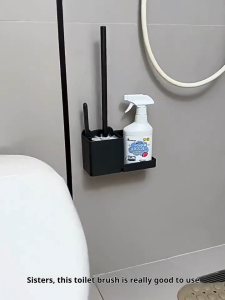 KORMES 2025 No-Drill Toilet Brush Holder - Wall Mounted Storage Set with 360° Cleaning Head Anti-Splash Design & Rustproof Kit for Filipino CR Space Saving Organizer (Includes Brush & Caddy)