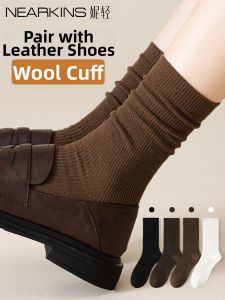 NEARKINS | Woolen Stackable Socks for Women Autumn Winter Mid-calf