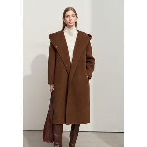 Elegant Winter Cashmere Alpaca Double Face Bathrobe Coat With Belt And Hood
