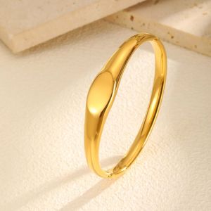 Kemstone Oval Stamp Stainless Steel Bangle Minimalist Geometric Jewelry for Women