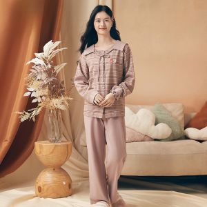 LUNILAI | Pure Cotton Fruit Pattern Sleepwear Womens Comfortable Breathable Open Cardigan Loose Long Sleeve Home Clothes Set