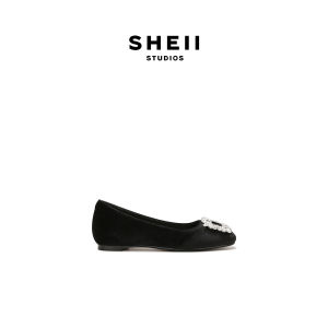 SHÉII | Giày Bệt Đế Vuông Trang Trí Pha Lê Chất Velvet