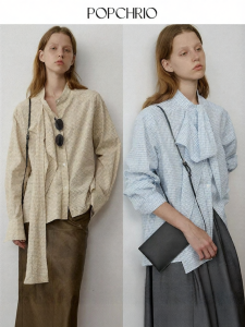POPCHRIO | Áo Sơ Mi Cotton Họa Tiết Carô Vintage Elegance Pháp
