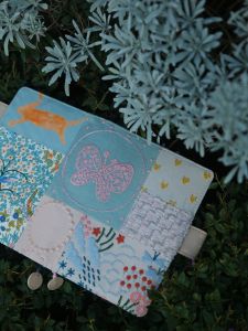 Munimhoe Luxury Retro Mist Blue Garden Embroidery Handmade Patchwork Notebook Cover A5B6 Loose Leaf Notebook Journal Cover