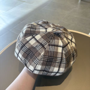 Retro Plaid Beret Hat British Style Womens Versatile Woolen Face Slimming Painter Hat Artistic Fashion Octagonal Trendy Hat