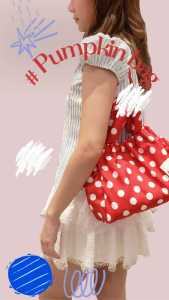 Hello Daisy- Mini Pumpkin bag ลาย polka dot แดงขาว มีช่องข้างใส่แก้วน้ำ ใส่ IPad 11 นิ้วได้