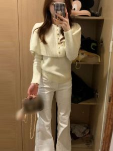 CHANGTONG | Stylish Knitted Cowl Neck Two-Piece Set Fashionable Korean Version Long Sleeve Round Collar Solid Color Commute Style Ensemble