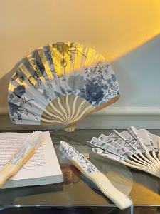 Portable Folding Fan Summer High Aesthetic Value Dance Costume Hanfu Cooling Cloth Surface Fan Retro Style Wooden Frame