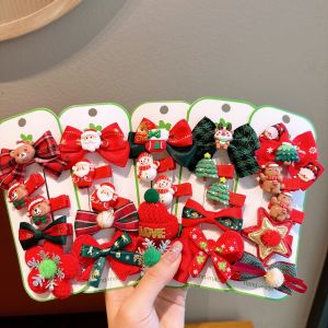 New Childrens Christmas Hair Accessories Santa Claus Christmas Tree Reindeer Hair Clip Festival Side Hair Clip Five-Piece Set