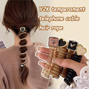 Y2K รักสายโทรศัพท์สายผูกผม รัดผม สูงส่วน สำหรับผู้หญิงสาว แถบคาดศีรษะ ฟชั่นยางรัดยางยืด