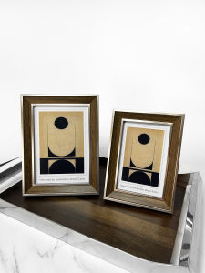 Cleo Frame Original Design Simple Coffee Brown Gold Rim Solid Wood Rectangle 6 Inch 7 Inch Tabletop Sample Room Photo Frame