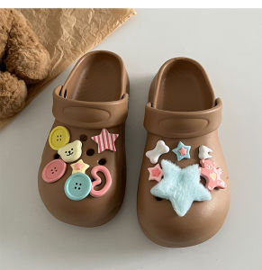 Dép Đế Dày Chống Trượt Màu Trắng Cho Nữ Mùa Hè Ngoài Trời Đế Mềm Hoạt Hình Lỗ Lót EVA Đế Xuồng Đế Cao Su Thường Ngày