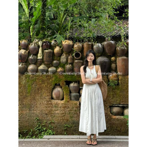 French Design Slimming V-Neck Sleeveless Maxi Dress Womens Summer High-End Sensation Long Skirt Style Commute Simple Material Other 100%