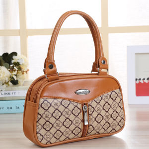 กระเป๋าถือหนังสังเคราะห์ลําลองพร้อมซิปปิดและดีไซน์พิมพ์ลายสําหรับผู้หญิงวัยกลางคน ด้ามจับแบบนุ่มขนาดเล็ก