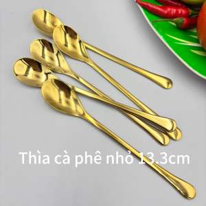Set 5 Thìa Nhỏ Muỗng Capuchino Inox 304 Mạ Titan Vàng Thìa Miệng Bầu Cà phê Kem Chè Siêu Xinh