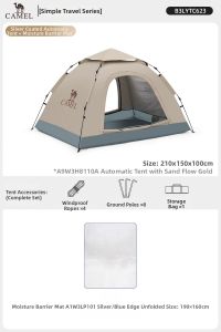 CAMEL | Portable Camping Tent for Overnight Use Silver Coated Sun Protection Automatic Setup