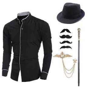 1920S Gatsby Suit Hat Mens Shirt Dance Engagement Party tail Long Sleeve Slim Hair Generation