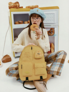 VANWALK | Cute Bread-shaped Charm High School Backpack