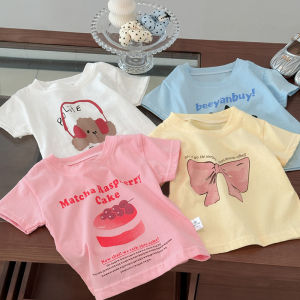 Sonkpuel | Summer Children Cotton Short Sleeve Tee Cute Cartoon Print Crew Neck Soft Tops For Baby Toddler Boys Girls Kids Wear