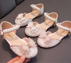 Sandal Datar Motif Kupu-Kupu Mutiara Obral untuk Anak Perempuan + Mahkota Gratis Sepatu Pesta Putri