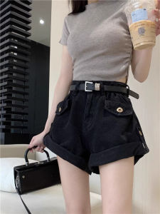 Quần Short Denim Cạp Cao Màu Đen Phong Cách Retro Cho Nữ Mùa Hè Quần Short Ống Rộng Dáng Chữ a Cỡ Lớn Quần Jeans Ống Rộng