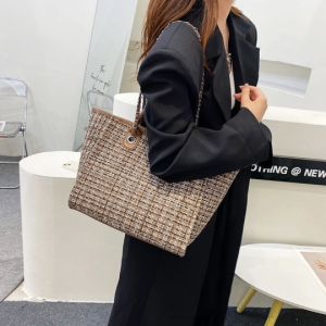 พร้อมส่งจากไทย กระเป๋าสะพาย กระเป๋าถือ กระเป๋าหรูหรา กระเป๋าผ้า ผ้าทอ ผ้า TWEED กระเป๋าดำ กระเป๋าสีดำ tote bag