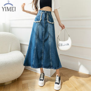 YIMEI Retro Túi Nguyên Liệu Đuôi Cá Váy 2022 Phụ Nữ Mới Của S ~ 5XL Kích Thước Lớn Denim Váy Eo Cao Xù Mid-Chiều Dài Váy