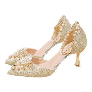 French Style High Heels Pearl Crystal Embellished Sandals Comfortable Diamond Embellished Summer New Womens Shoes