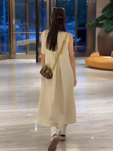 Fashionable Design Loose Fit round Neck Sleeveless Midi Dress Womens Summer New Style Beige Colorful Gradient A-Line Skirt