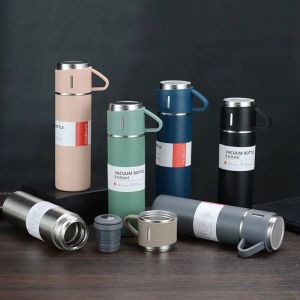 One Cup Three Lid Thermos Cup Set 304 Stainless Steel Handle Lid Gift Cup Mens And Womens Portable Gift Box Set