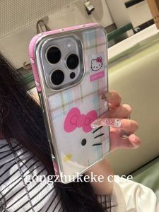 Kitty Cat Plaid Phone Case for Apple 16Promax iPhone 16Pro New Korean Style Ins Atmosphere Cute Cartoon Full Cover Protection