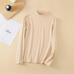 Cotton Autumn Clothes Womens Half Turtleneck Bottoming Shirt Lycra Cotton Thin Long Sleeves Tops Fall and Winter Middle Collar Heattech Intimates Women