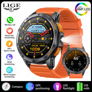 LIGE | LIGE New GPS track Smart Watch Men 466*466 AMLOED Screen 530mAh Battery Outdoor Compass LED Flashlight Bluetooth call Smartwatch