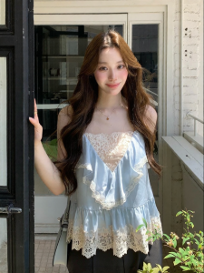 La lune Du ciel | Áo Camisole Lụa Lyocell Voan Ren Cảm Giác Tình Yêu Đầu Tiên
