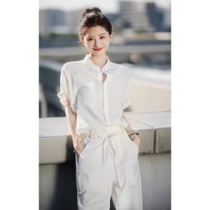 SHANGSHA | Youthful Luxury Leisure White Shirt and Pants Set
