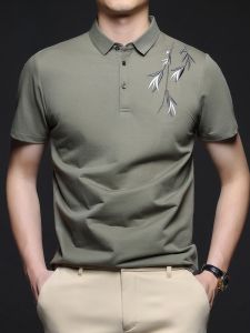 ROMON | Lormen Mens Short Sleeve T-Shirt Casual Breathable Embroidered Polo Shirt Summer Fashion Dad Style Loose Fit Cotton Blend